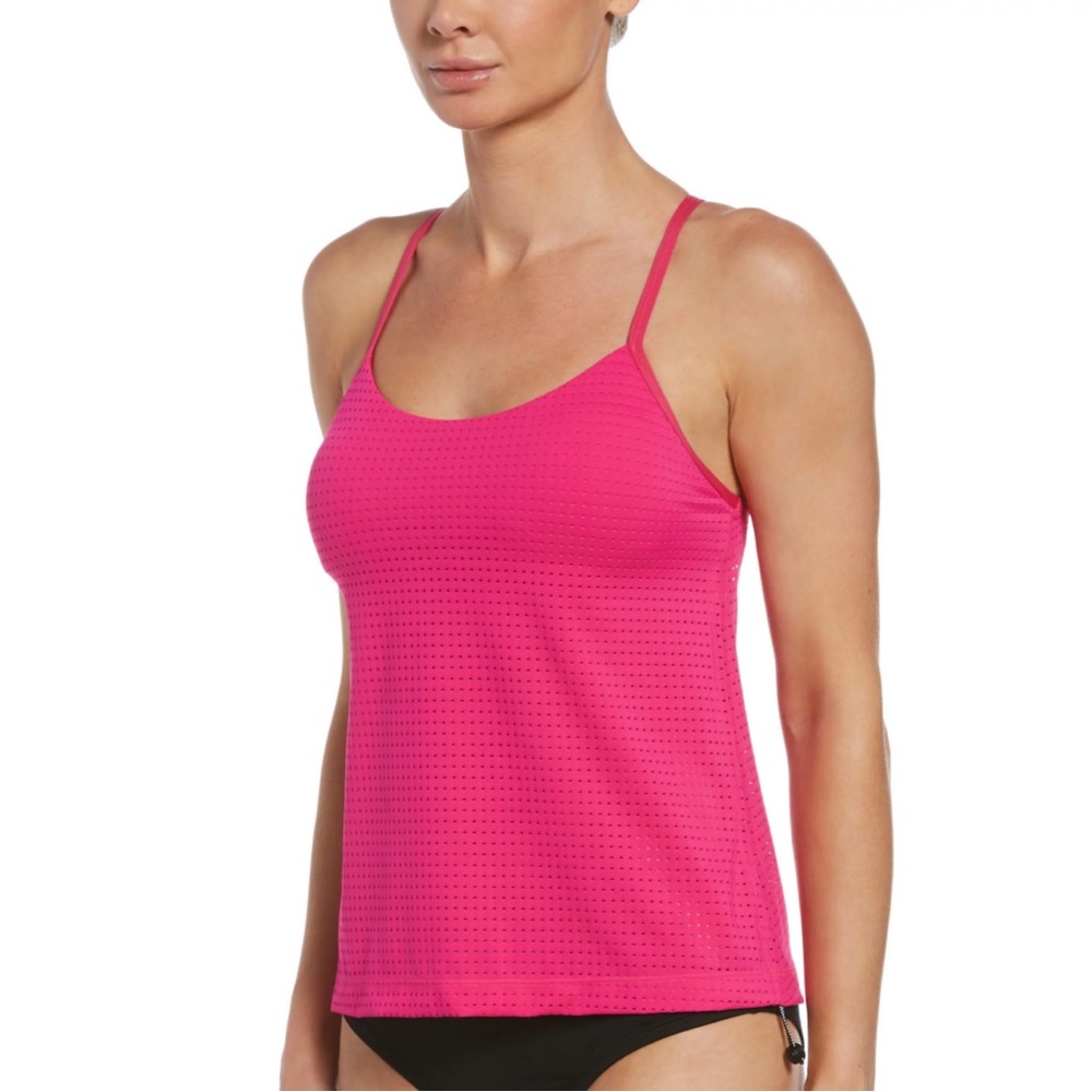 NWT NIKE Pink 2in1 Racerback Perforated Halter Tankini Swimsuit Workout Top XS